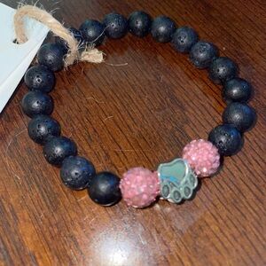 Pink and Black Beaded Bracelet with Paw Charm